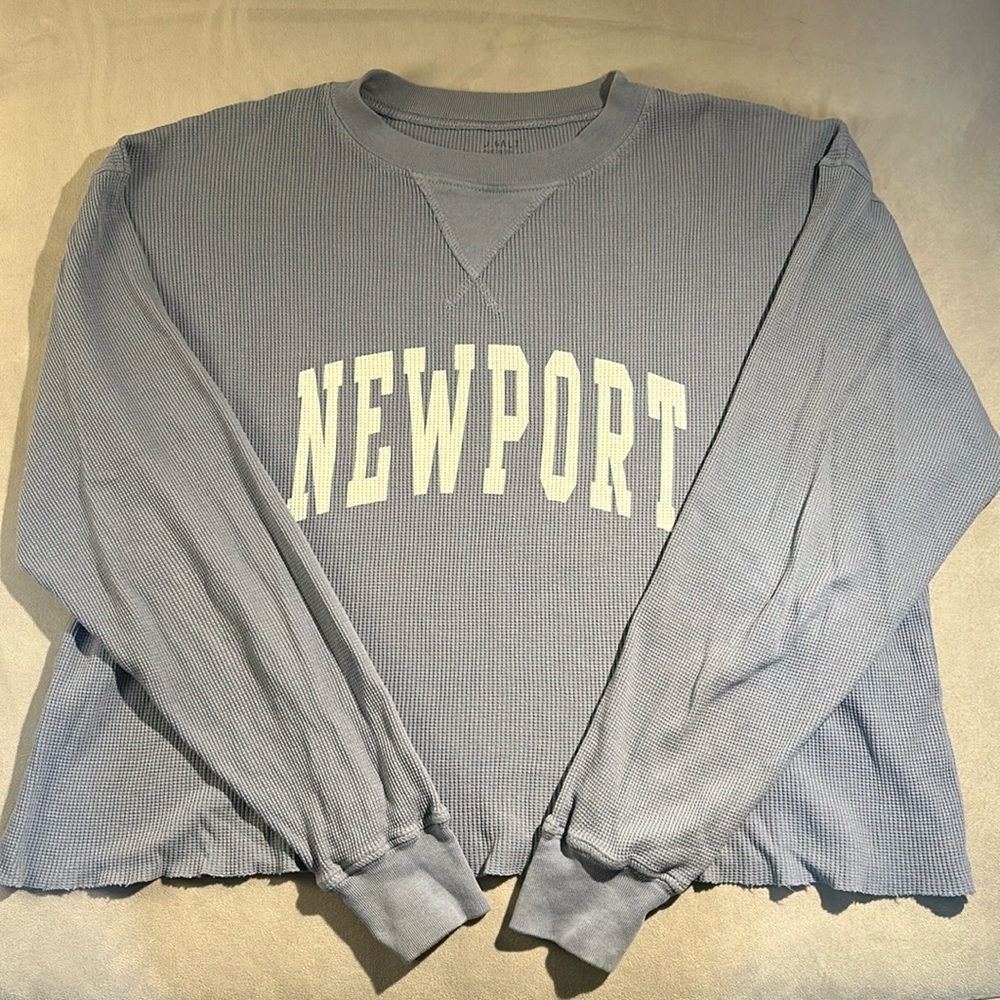 Brandy Melville Blue Thermal NEWPORT Sweatshirt Long Sleeve Top EUC OS